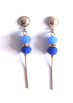 Brinco cristais e rondele srass fio rr - azul